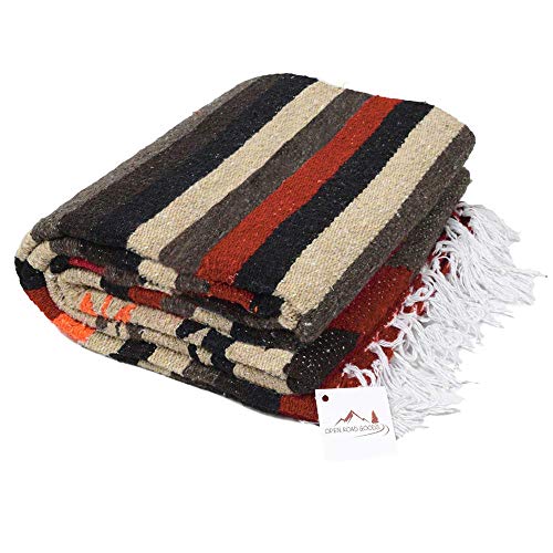 Open Road Goods Handwoven Mexican Diamond Blanket, Throw, or Yoga Bolster - Southwestern Style Blanket - Brown - color: Brown Blanket