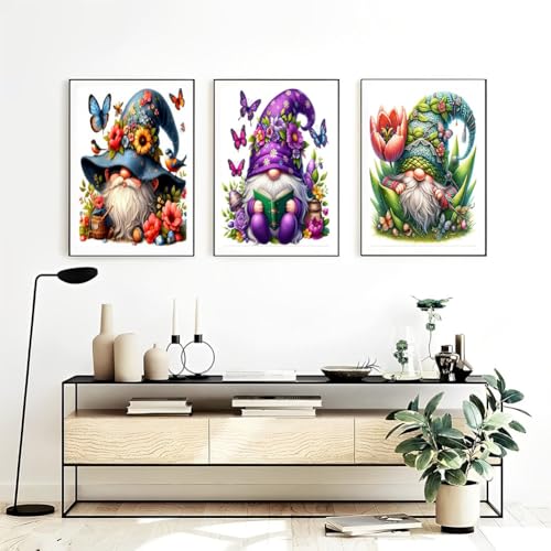 OFRKE Diamond Painting Kits for Adults,3 Pack Flower Dwarf Diamond Art for Beginners, Diamond Round 5D Full Drill Paint with Diamonds Pictures Gem Art Painting Kits DIY Crafts Kits 12x16inch - color: 3pcs-Small Dwarf