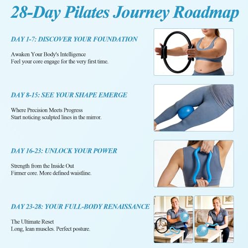 Pilates Ring and Small Ball Set for Women with 5 Resistance Bands, 14 inch Magic Circle Home Workout Essentials Starter Kit for Beginners, Yoga Sets for Full Body Toning Shape