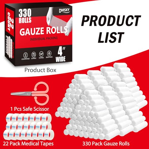 DMSKY 330 Pack Gauze Rolls, 4 in x 4.1 Yards | Individually Wrapped Gauze Wrap Roll for Wounds, Premium Rolled Gauze Bandage Wrap, Mummy Wraps - color: 330pack, size: 4 IN