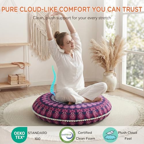 Codi 32 Inch Round Floor Pillow, Large Meditation Pouf Cushion , Memory Foam Stuffer Circle Throw Pillows - (Purple Orchid, 1 Count (Pack of 1)) | Oversized round seating for yoga & zen, Supportive shredded memory foam filling, Removable machine washable