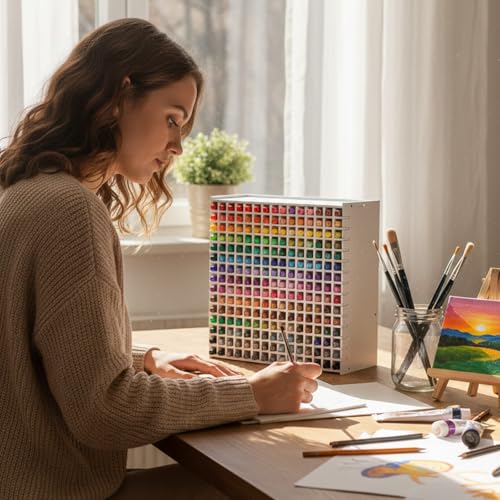Marker Organizer 240-Slot Marker Holder Art Supply Storage Rack with Adjustable Dividers, Desktop Pen Holder for Colored Pencils and Brushes, White