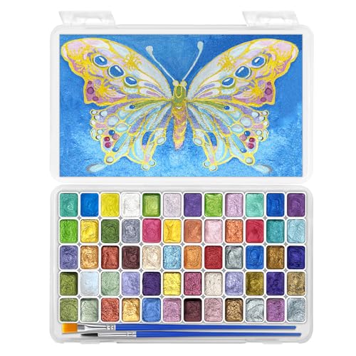 CraftyManor Mini Forestry Shifting Watercolor Painting Set, 60 Color Shifting Watercolor Paint Sets, Shimmer Metallic Watercolor Paints Set, Glitter Watercolor Paint, Solid, Fantasy Forest Style - color: Fantasy Forest 60 Colors