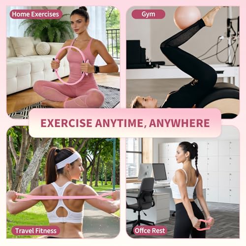 Pilates Ring Set for Women, Home Workout Pilates Equipment with Resistance Bands, 14'' Magic Circle, Mini Ball, Pilates Starter Kit for Strength - color: Pink
