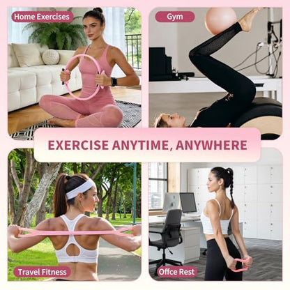Pilates Ring Set for Women, Home Workout Pilates Equipment with Resistance Bands, 14'' Magic Circle, Mini Ball, Pilates Starter Kit for Strength - color: Pink