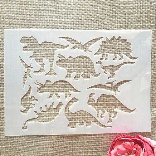 TIAMECH A4 Reusable Prehistoric Dinosaurs Stencil for Painting | Jurassic Dino Layering Template, DIY Wall Art, Wood Furniture, Scrapbook & Crafts (8.3x11.7inch) - style: Prehistoric Dinosaurs