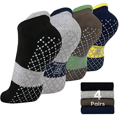 unenow Unisex Non Slip Grip Socks for Yoga Pilates Barre Home & Hospital - color: 4 Pairs-black/Light Grey/Army Green/Navy, size: Medium