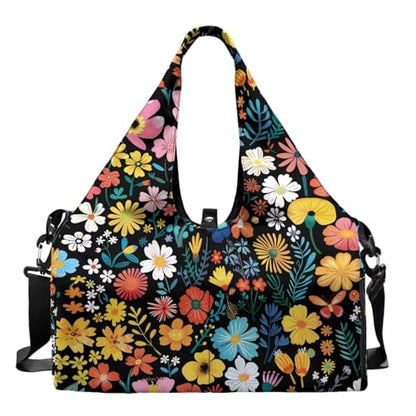 Yoga Mat Bag for Men Women Canvas Yoga Mat Carrier Take In Out Mat Easily for Beach Swim Bags Pool Sports Gym - color: Small Flower