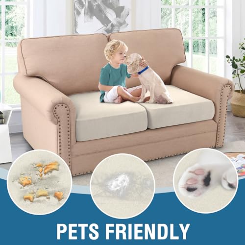 H.VERSAILTEX Fleece Couch Cushion Covers Stretch Loveseat Covers Comfortable and Durable Fabric (2 Piece Loveseat Cushion Cover, Pale Oak) - color: Pale Oak, size: 2 Cushion Loveseat