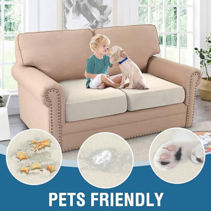 H.VERSAILTEX Fleece Couch Cushion Covers Stretch Loveseat Covers Comfortable and Durable Fabric (2 Piece Loveseat Cushion Cover, Pale Oak) - color: Pale Oak, size: 2 Cushion Loveseat