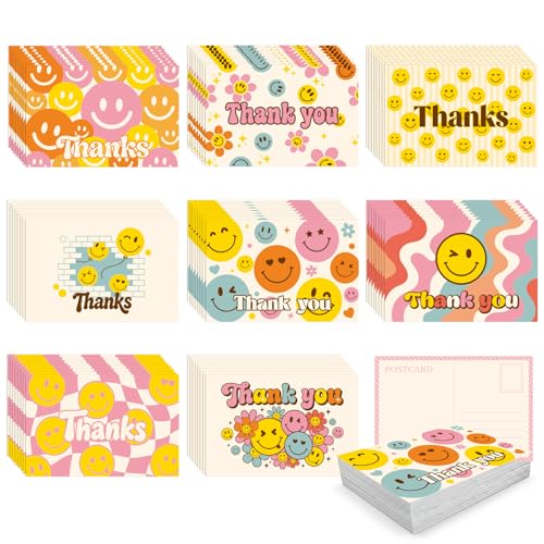 64 Pcs Thank You Cards, Postcards for Mailing Blank Note Greeting Cards, Employee Appreciation Cards, Smiley Face Postcards for Kids Adults Teachers Students, 4×6 In - color: thank you cards