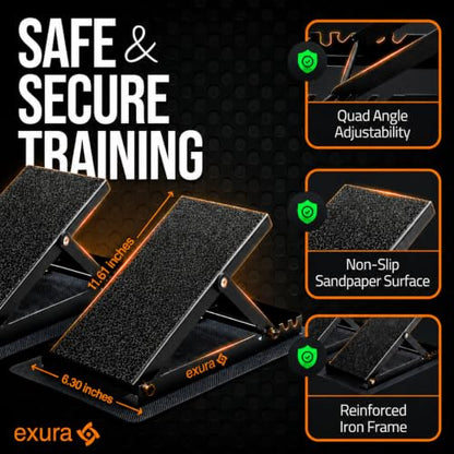 EXURA Slant Board for Calf Stretching & Plantar Fasciitis Relief, Adjustable Wide Metal Squat Wedge, Calf Stretcher for ATG Training, Knees Over Toes & Physical Therapy