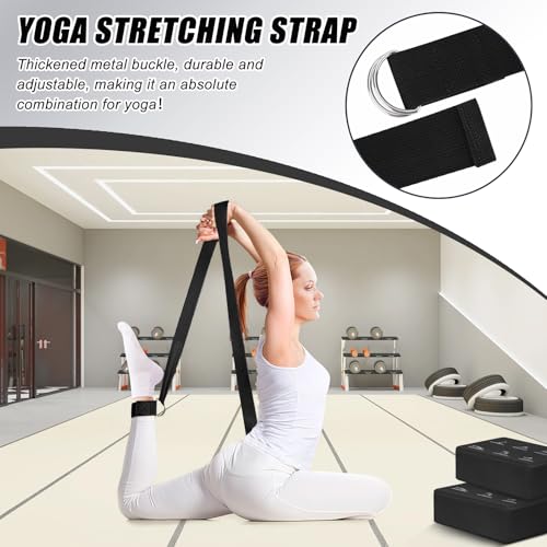 RETON Yoga Blocks Set with Straps, High Density Yoga Bricks, Lightweight EVA Foam Pilates Block, 2 Yoga Blocks with 2 Straps for Yoga, Pilates, Fitness, Stretching and Toning - color: Black