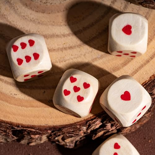 10PCS 16mm D6 Dice Set Heart Wooden 6 Sided Dice for D&D Board Games - color: D6-heart