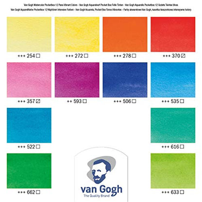 Van Gogh Watercolor Paint Set, Plastic Pocketbox, 12-Half Pan Vibrant Colors Selection - color: 12 Vibrant (Plastic Pocketbox), style: Half Pan