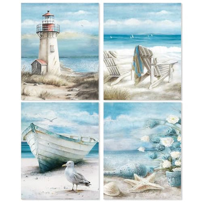 Yeaqee 4 Pcs Beach Diamond Art Kits for Adult Beginners Seaside Scenery DIY Gem Painting Wall Art Crafts Summer Room Decor Ocean Painting Pictures 5d Craft Wall Decor for Home 10 x 11.8'' - style: Beach