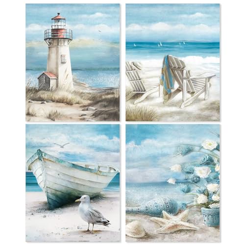 Yeaqee 4 Pcs Beach Diamond Art Kits for Adult Beginners Seaside Scenery DIY Gem Painting Wall Art Crafts Summer Room Decor Ocean Painting Pictures 5d Craft Wall Decor for Home 10 x 11.8'' - style: Beach