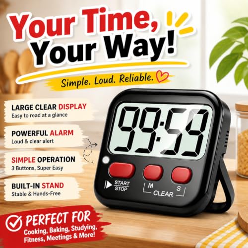 Antonki 2 Pack Digital Timer for Kids Classroom Kitchen Timers for Cooking | w/ Battery, Easy to View, Alarm, Mute Mode, Count Down/Up, Magnetic, Kickstand, Hanging, Classroom Timer for Teacher Supplies - color: New Black
