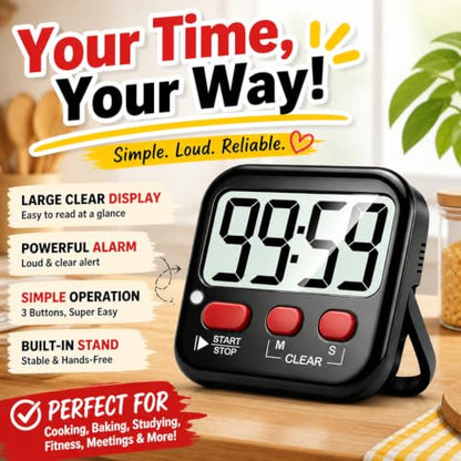 Antonki 2 Pack Digital Timer for Kids Classroom Kitchen Timers for Cooking | w/ Battery, Easy to View, Alarm, Mute Mode, Count Down/Up, Magnetic, Kickstand, Hanging, Classroom Timer for Teacher Supplies - color: New Black
