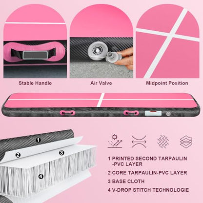 Inflatable Gymnastics Mat Air Tumble Track Tumbling Mats with Pump - color: Pink Purple, size: 10ft*5ft*6inch(3m*1.5m*15cm)