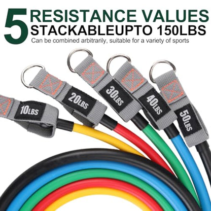 Resistance Bands with Handles, Exercise Bands with Handles, Door Anchor - color: 5 in 1 band -150lbs