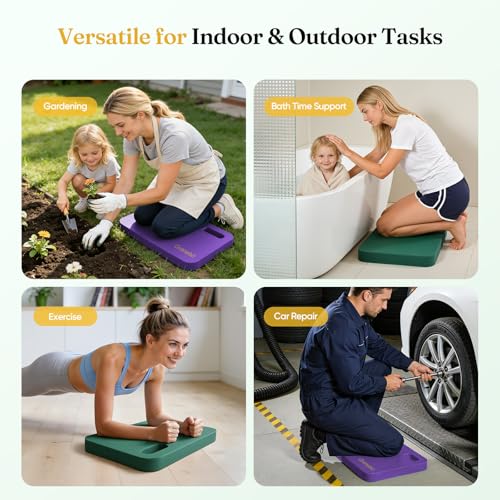 Grenebo 2-Pack Kneeling Pads, Extra Thick, 17.3 x 11 x 1.6 in, Green Purple - color: Green Purple