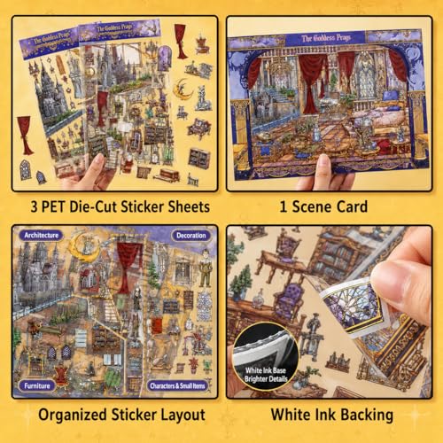 ZAYALI Large 3D Sticker Scene Book for Adults & Teens, DIY Isometric House Scenes, Large Build-Your-Own Room Sticker Set, Relaxing Sticker Therapy Art Kit - Oracle Realm - style: Oracle Realm