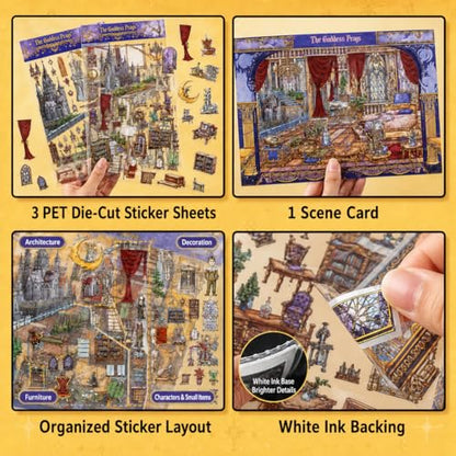 ZAYALI Large 3D Sticker Scene Book for Adults & Teens, DIY Isometric House Scenes, Large Build-Your-Own Room Sticker Set, Relaxing Sticker Therapy Art Kit - Oracle Realm - style: Oracle Realm