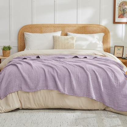 EMME Cotton Muslin Large Throw Blanket Couch Breathable Gauze Soft Lightweight Bed Blankets Adults (Heather Lavender, 50"x70") - color: 11 - Lavender, size: Large Throw (50" X 70")