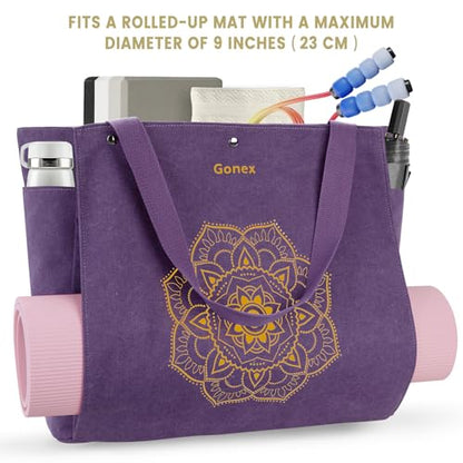 Gonex Yoga Mat Bag For Women Canvas Tote Pilates Gym Bag With Mat Carrier - color: Purple, size: Large(17.7×6.1×15.3inch)