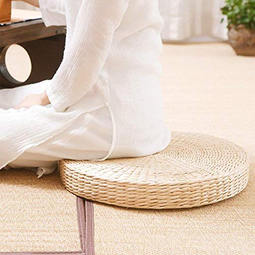 HUAWELL 2 Pack Tatami Floor Pillow Sitting Cushion Bigger Size,Round Padded Room Floor Straw Mat for Outdoor Seat (Dia: 19.7) - style: 19.7 Inch