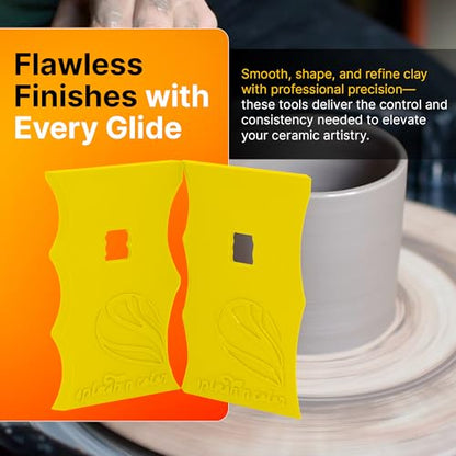 SplashNColor Pottery Ribs - ABS Clay Texture Ribs, Mud Throwing Tools, Ceramic Pottery Smoothing, Sculpting, Carving, and Trimming Tools for DIY Pottery Projects - Yellow - Set C - (2 Pack)