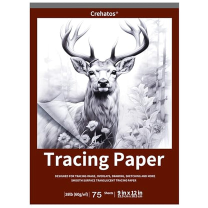 Crehatos 9" x 12" Tracing Paper, Translucent Tracing Pad, 75 Sheets | 38lb/60gsm Vellum Art Paper for Drawing, Sketching, Overlays - size: 9" x 12" (75 Sheet)