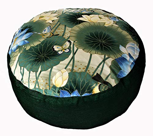 Meditation Cushion Zafu Pillow Buckwheat & Kapok Fill - Limited Edition Lotus Sanctuary Blue - color: Lotus Sanctuary Blue