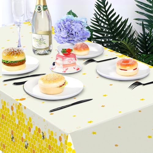 1Pc Bee Party Plastic Tablecloth 54 x 87 Inch Long Table Cover, Honey Honeycomb Party Tablecover for Cartoon Bee Theme Kids Baby Shower Birthday Dinner Picnic Kitchen Event - color: Bee