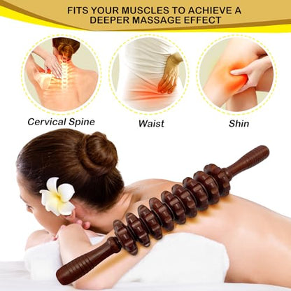 Wood Therapy Massage Roller Stick for Muscle Relief & Cellulite Reduction - color: Coffee