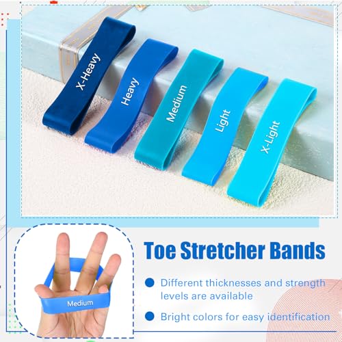WinnerWhy 5 Pack Toe Exercise Bands Stretcher Separator Spacer,Blue | Silicone Spacers for Bunion Corrector Alignment, Resistance Loop for Yoga Stretching Exercise, Foot Care with Carry Bag - color: Blue