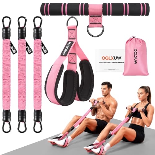 Upgraded Multifunction Pedal Resistance Band with Handle, Adjustable Foot Pedal Resistance Bands for Core, Arm, Legs, Body Strength, Portable Home Gym Workout Equipment for Men & Women - color: Pink