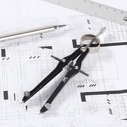 Mr. Pen- Professional Compass for Geometry, Extra Lead | Metal Compass Drawing Tool for Students, Drafting and Engineering, Technical Drawings, Circles and Geometry Projects - color: Black