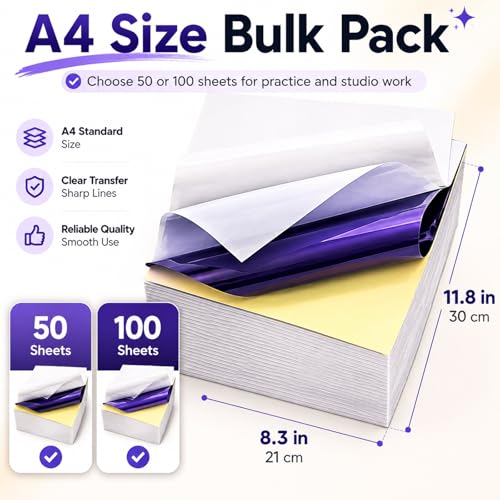 Tattoo Transfer Paper 100 Sheets A4 Size Tattoo Stencil Paper | For Thermal Copier & Hand Tracing, 4 Layers Tattoo Tracing Transfer Paper for Artists, Studios, Apprentices & Beginners - size: A4 size/100 sheets