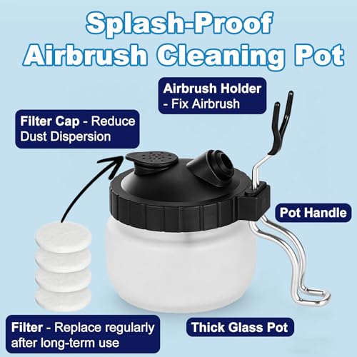 FansArriche Airbrush Cleaning Kit, 4.05 fl oz / 120 ml Each | 4 Airbrush Cleaners, 1 Thinner, 1 Airbrush Flow Improver & Airbrush Cleaning Pot, for Water-Based and Acrylic Paints