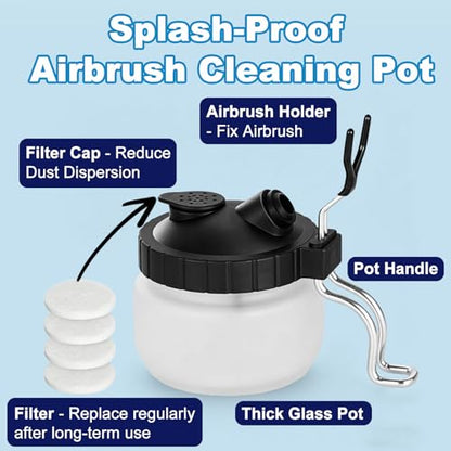 FansArriche Airbrush Cleaning Kit, 4.05 fl oz / 120 ml Each | 4 Airbrush Cleaners, 1 Thinner, 1 Airbrush Flow Improver & Airbrush Cleaning Pot, for Water-Based and Acrylic Paints