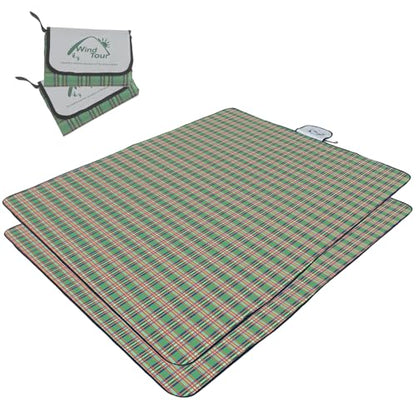 Wind Tour Waterproof Picnic Blanket with Carry Strap - Foldable Sandproof Outdoor Mat for Camping, Beach, Park - 59" x 71",Green(Two Mat Set) - color: 59" X 71",green(two Mat Set)