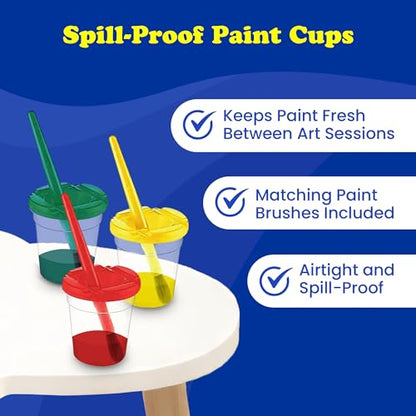 EXTRIC Washable Paint for Kids 6 PK x 8oz Bottles, Paint Cups & Brushes | Non-Toxic 6 Colors Washable Paints, 8 oz Squeeze Bottles, 6 Paint Cups & 6 Brushes Mess-Free Painting for Toddlers and Kids