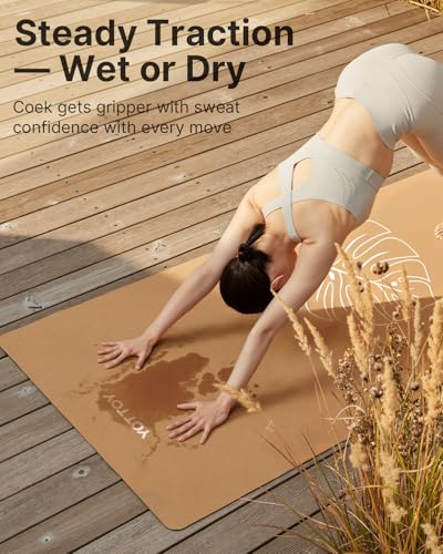 YOTTOY Yoga Mat,Non-Slip Hot Yoga Mat with Anti-Tear Design and Friendly Natural Rubber Mat with Strap and Bag - color: Cork Mountain