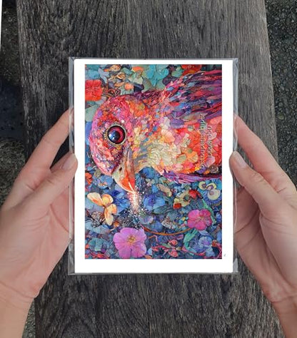 Decoupage Paper Pack (35 Sheets 6"x8") Mythic Bird Visions ~ Surreal Bird Portraits in Vivid, Dreamlike Color palettes Blending Cosmic Themes, Mosaic Feathers, and Mythical Animal hybrids - color: Six