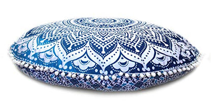 CRAFT KALA 32" Large Round Bohemian Floor Pillow Cover Boho Pouf Cover Mandala Meditation Room Pillows Cover Adults Seating Poufs Cushion Cover for Kids Reading Playroom Blue Ombre - color: Blue Ombre