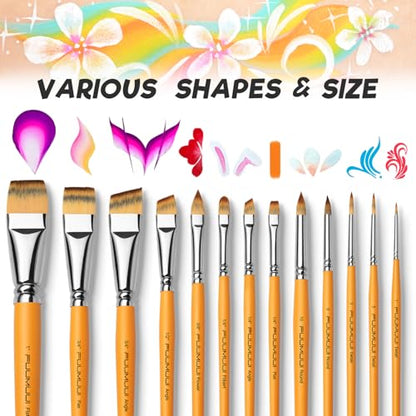 Face Painting Brushes, Fuumuui 13pcs Professional Synthetic Brushes for Face & Body Painting with Halloween, Cosplay, Costume & Theater - Acrylic Watercolor Oil Gouache
