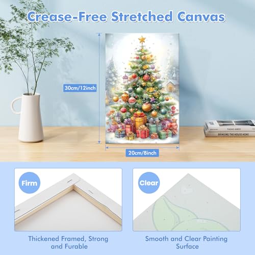 Bowetile Christmas Tree Paint by Numbers for Adults Beginners Framed, Adults' Paint-by-Number Christmas Kits on Canvas, Acrylic Number Painting Christmas Gifts for Home Decor, 8x12in - color: Christmas Tree-01