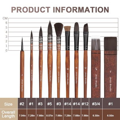 10 Pieces Paint Brush Set, Artist Series, Nylon Bristles with Round, Flat, Fan, Angle, Detail Brush, Suitable for Artists and Beginners for Acrylic Painting, Oil, Watercolor, Gouache(Brown) - color: Brown